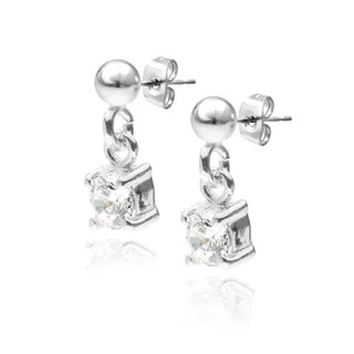 Šperky Eshop - Strieborné puzetové náušnice 925 - visiaci okrúhly číry zirkón, 4 mm Z14.1