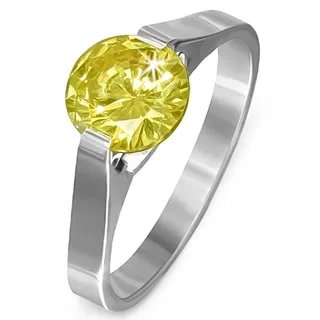 Šperky Eshop - Prsteň z ocele - kameň v žltej farbe "November", postranné úchyty E5.8 - Veľkosť: 60 mm